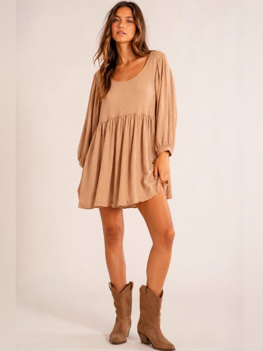 Free People Get Obsessed, 97% Cotton Babydoll Dress in Clay in Size Medium